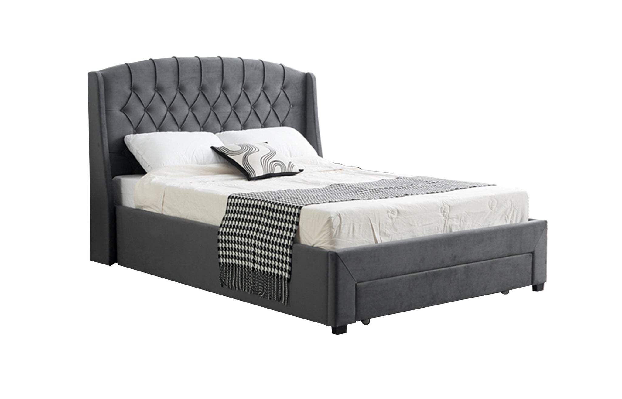 PRE ORDER Paris Tall Tufted Velvet Dark Grey Bed with Storage Drawer