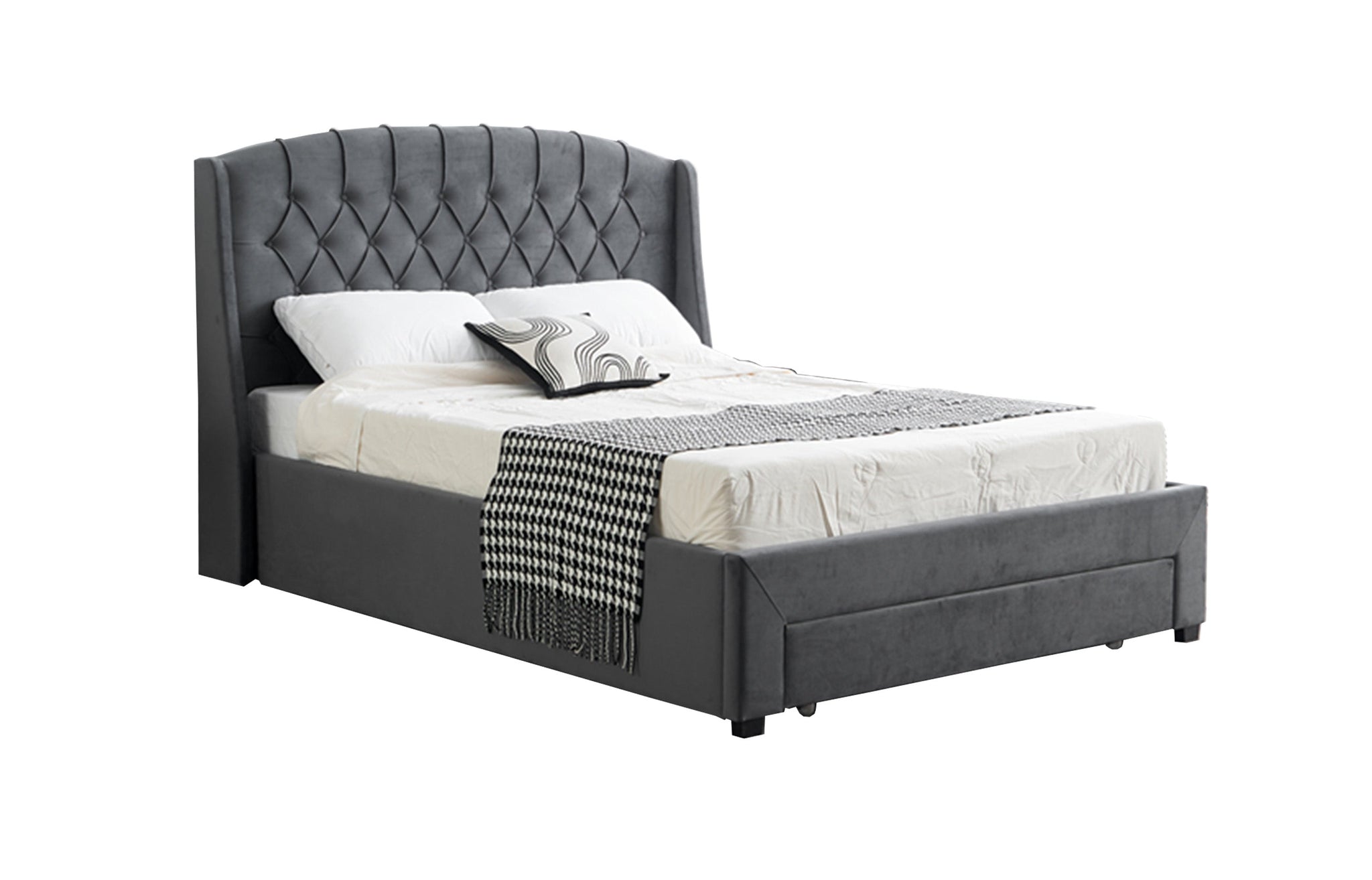 Paris Tall Tufted Velvet Dark Grey Bed with Storage Drawer