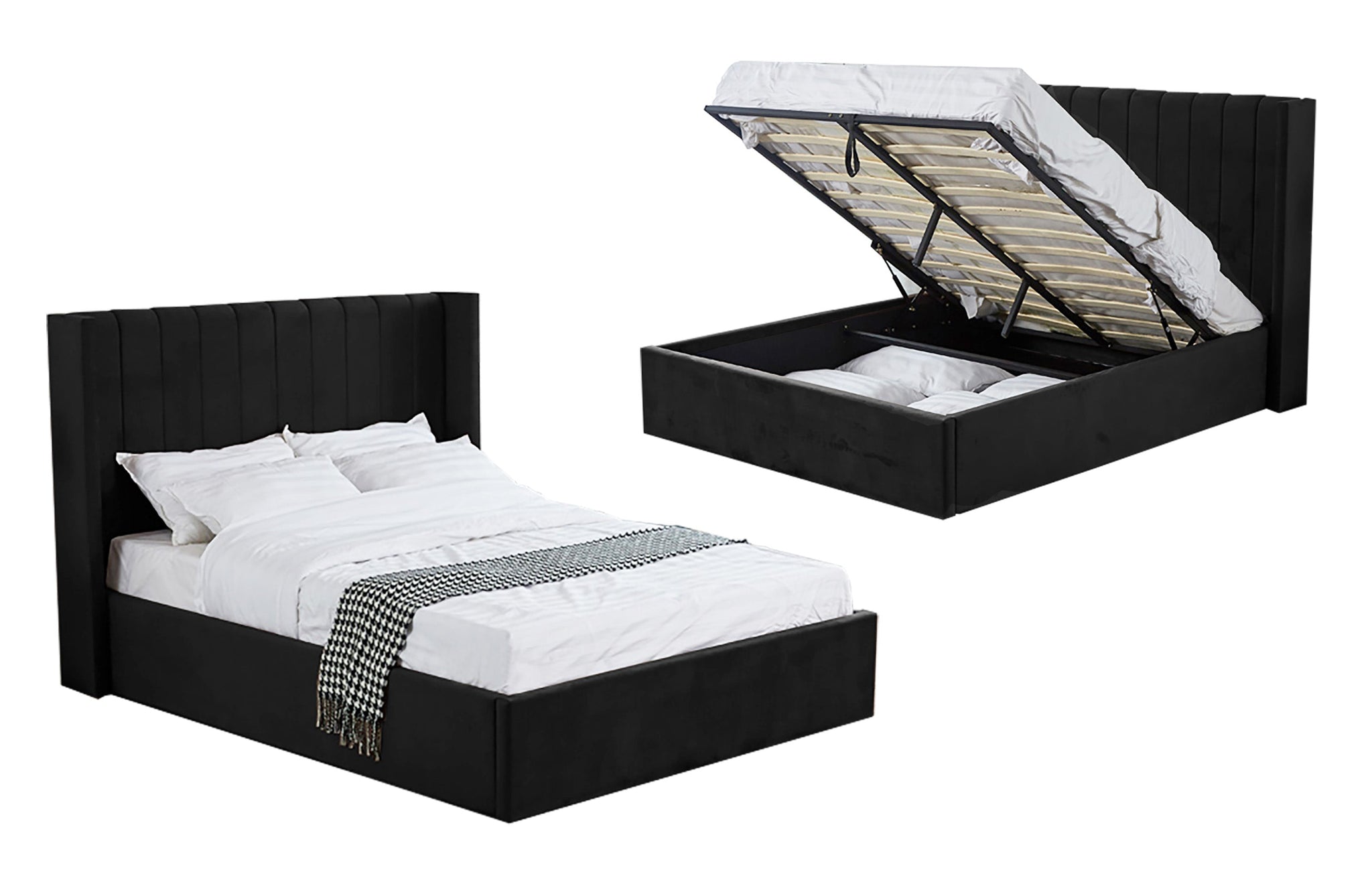 Hilton Velvet Gas Lift Bed - Black