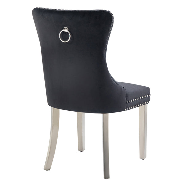Alsea Velvet & Polished Steel Dining Chairs Upholstered Tufted Stud Trim and Ring Set of 2 - 2 Colours Available