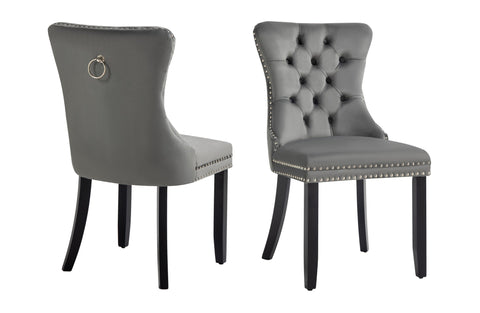Alsea Velvet & Black Rubberwood Dining Chairs Upholstered Tufted Stud Trim and Ring - Ser of 2 - 2 Colours Available