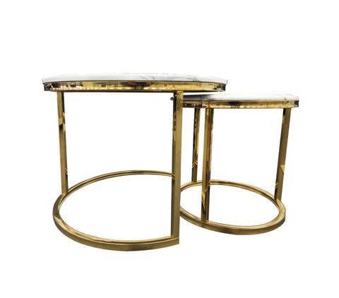 Nesting Style Coffee Table - White on Gold Stainless Steel - 60cm/45cm
