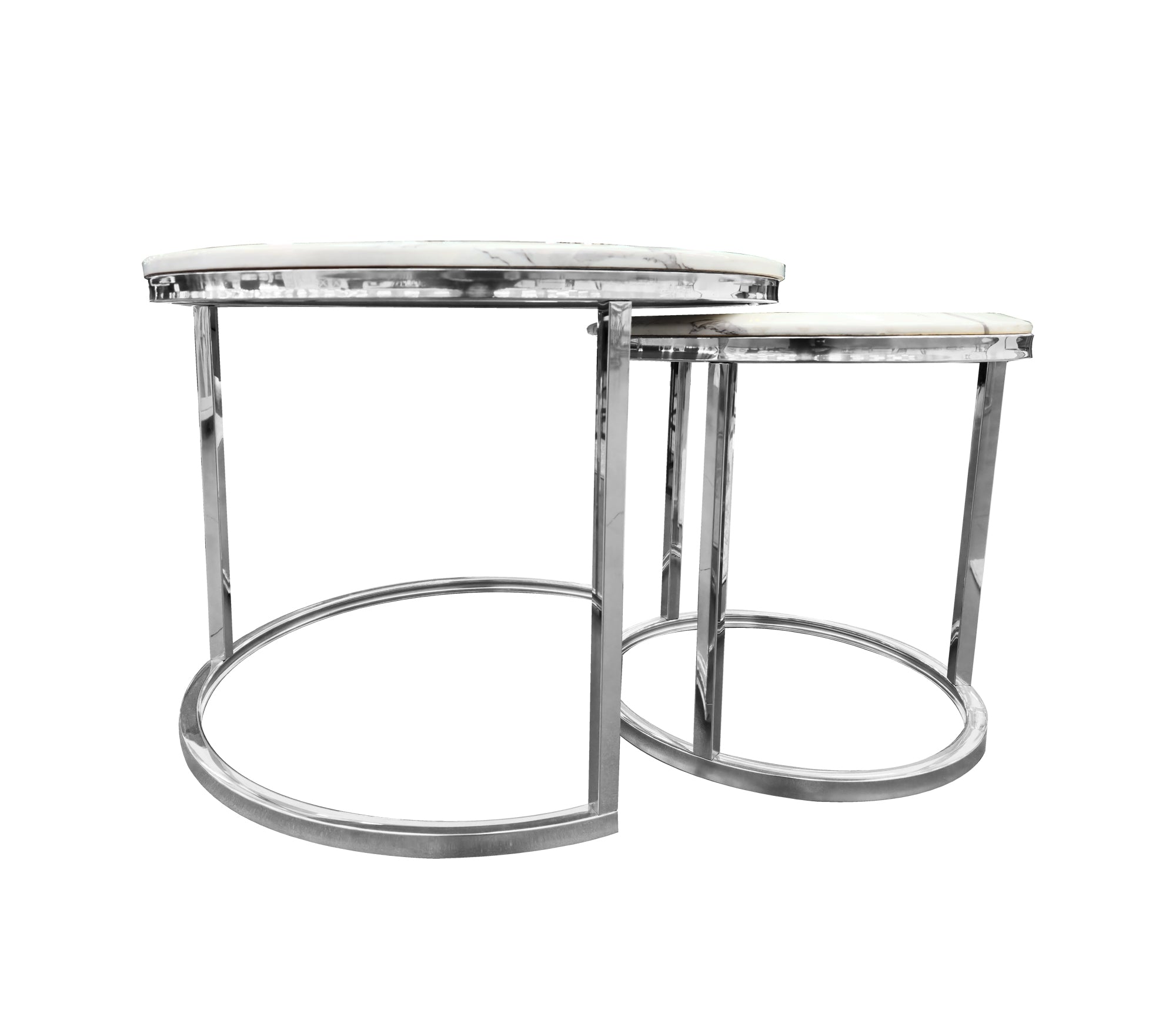 Nesting Style Coffee Table - White on Silver Stainless Steel - 60cm/45cm