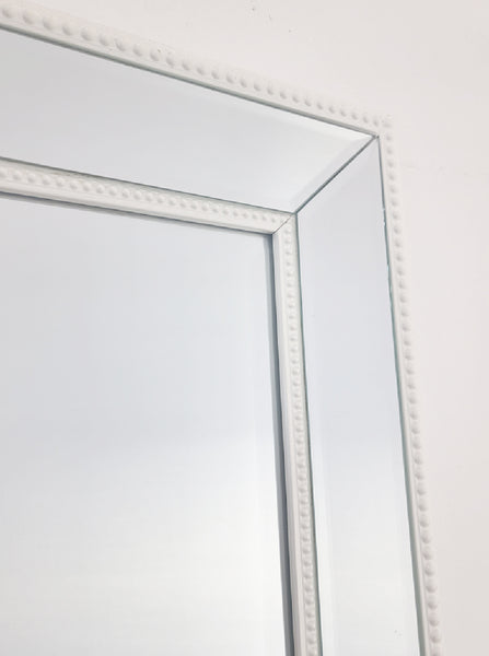 White Beaded Framed Mirror - Rectangle 80cm x 110cm