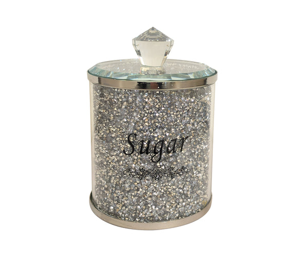 Crystal Sugar, Coffee, Tea Canister with Mirrored Tray