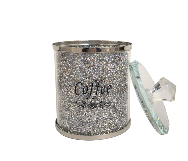 Crystal Sugar, Coffee, Tea Canister with Mirrored Tray