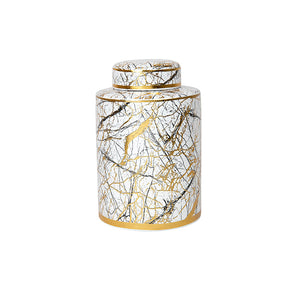 Ceramic Gold / White Ginger Jar Urn Canister - 2 Sizes Available