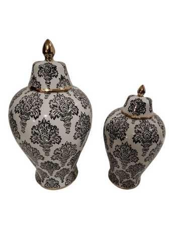 Damask Ceramic Jar Urn Black - 2 sizes available