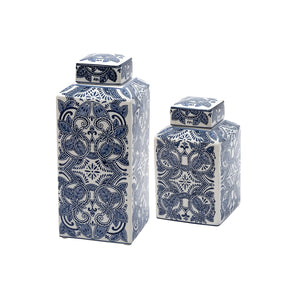 Blue/White Porcln Sqaure Jars - 2 Sizes Available