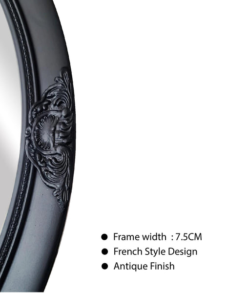 CLEARANCE - French Provincial Ornate Round Mirror - Black