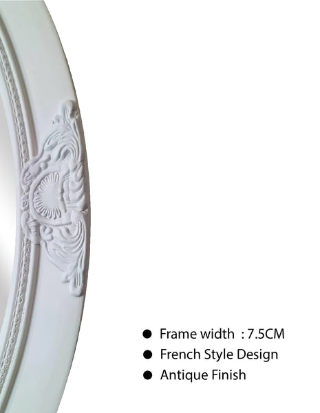 CLEARANCE - French Provincial Ornate Round Mirror - White