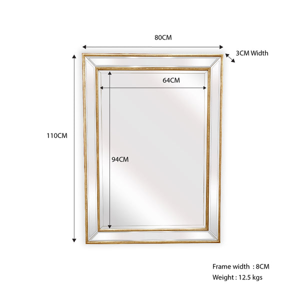 Gold Beaded Framed Mirror - Rectangle 80cm x 110cm