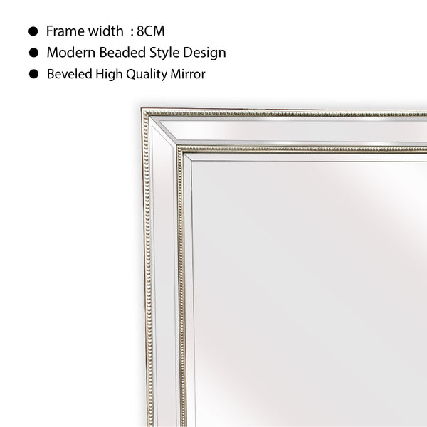 Silver Beaded Framed Mirror - Rectangle 80cm x 110cm