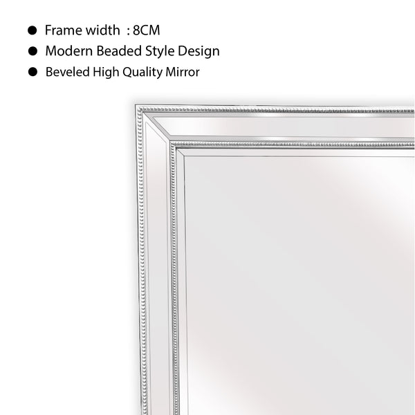 Medium White Beaded Framed Mirror - 70cm x 170cm