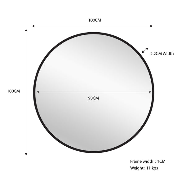 Metal Round Mirror 100cm - Black