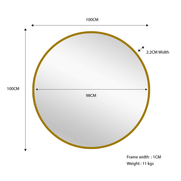 Metal Round Mirror 100cm - Gold