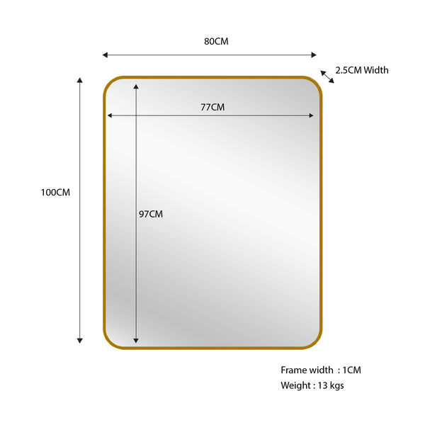 Gold Metal Rectange Mirror  - Small 80cm x 100cm