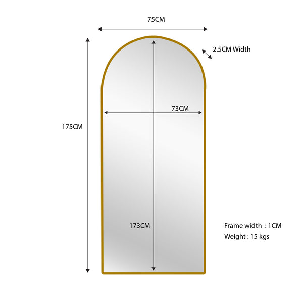 Gold Metal Arch Mirror  - Medium 80cm x 170cm