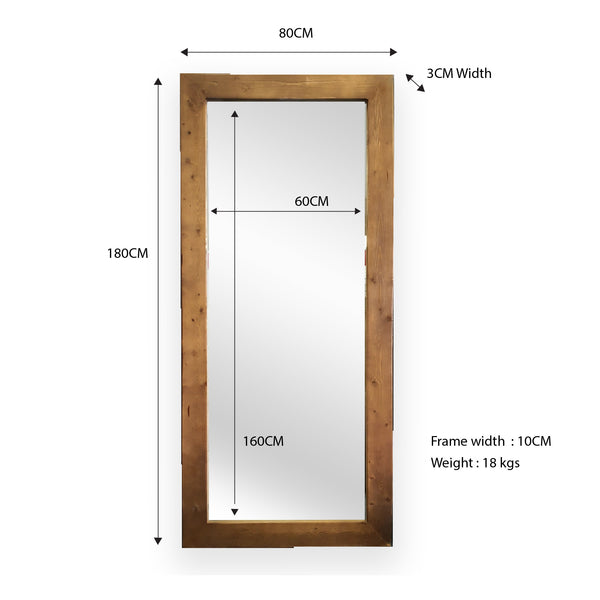 CLEARANCE - Natural Wooden Mirror - Rectangle 80cm x 180cm
