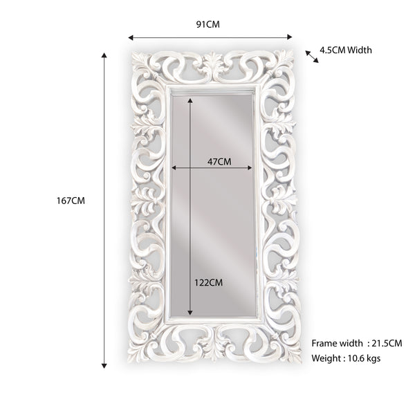 CLEARANCE - LUX Boroque Mirror - Gloss White 91cm x 167cm