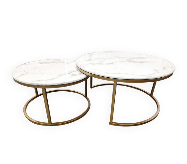 Nesting Style Coffee Table - White on Champagne Gold - 80cm/60cm