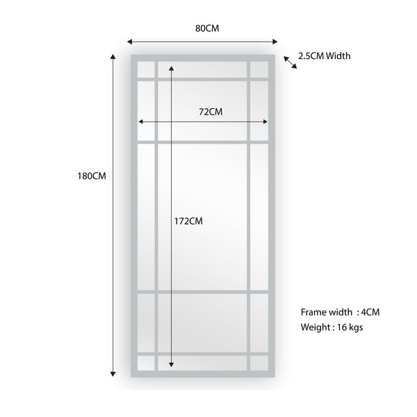 CLEARANCE - Window Style Mirror Full Length - White 80 CM x 180 CM