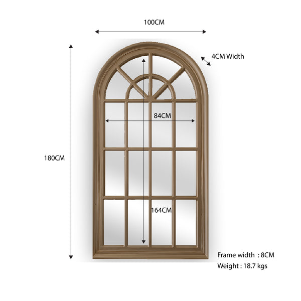 CLEARANCE - X-Large Window Style Mirror - Taupe Arch 100 CM x 180 CM