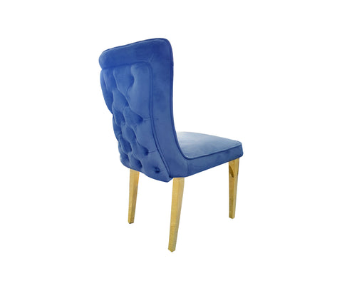 Tufted Dining Chair - Blue with Gold / Silver