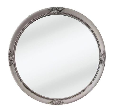 CLEARANCE - French Provincial Ornate Round Mirror - Antique Silver